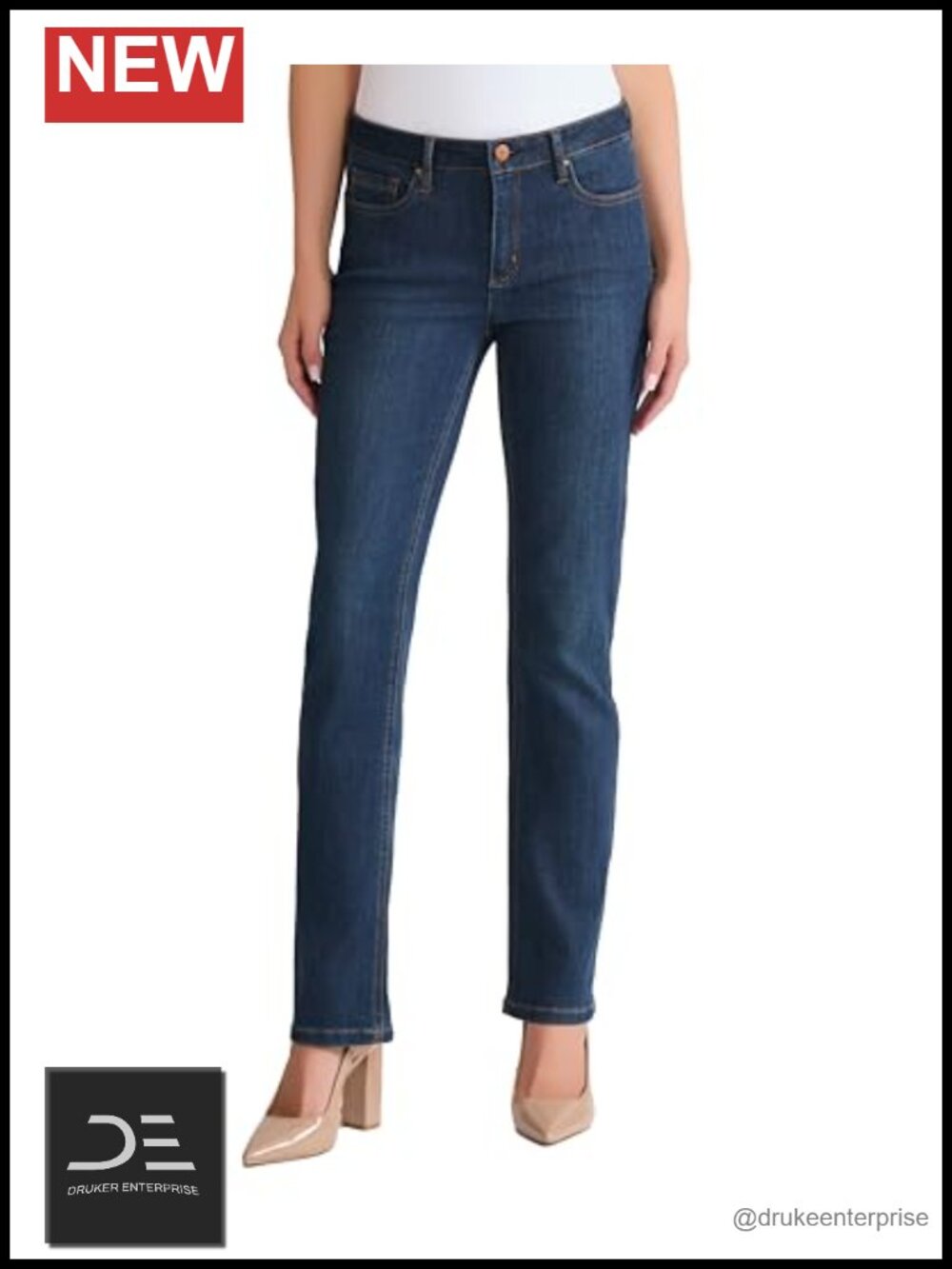 Mid-Rise Straight Leg Stretch Jeans - 5 Pocket Denim, Full Length